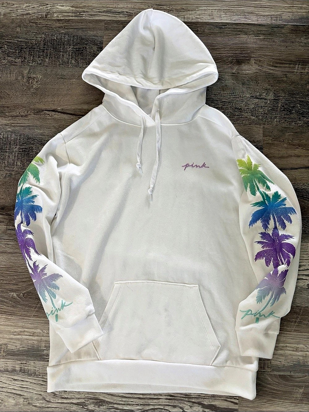 Victoria'Small Secret OVERSIZED PINK Palm Tree Hawaiian Hoodie Size SP